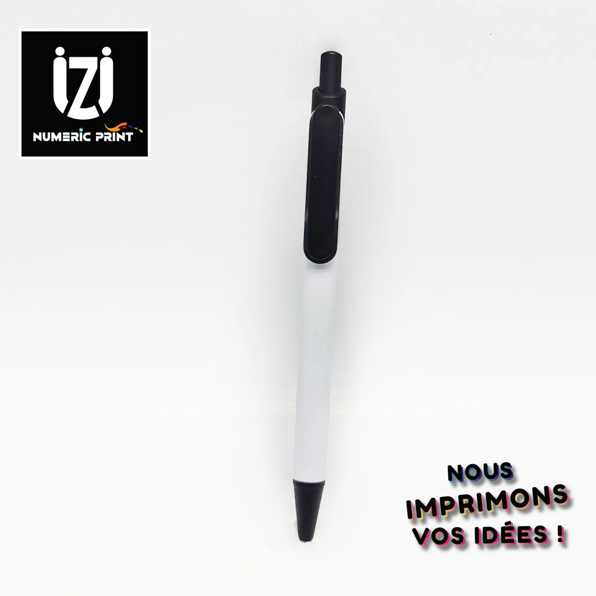 Stylo à pression blanc noir argenté