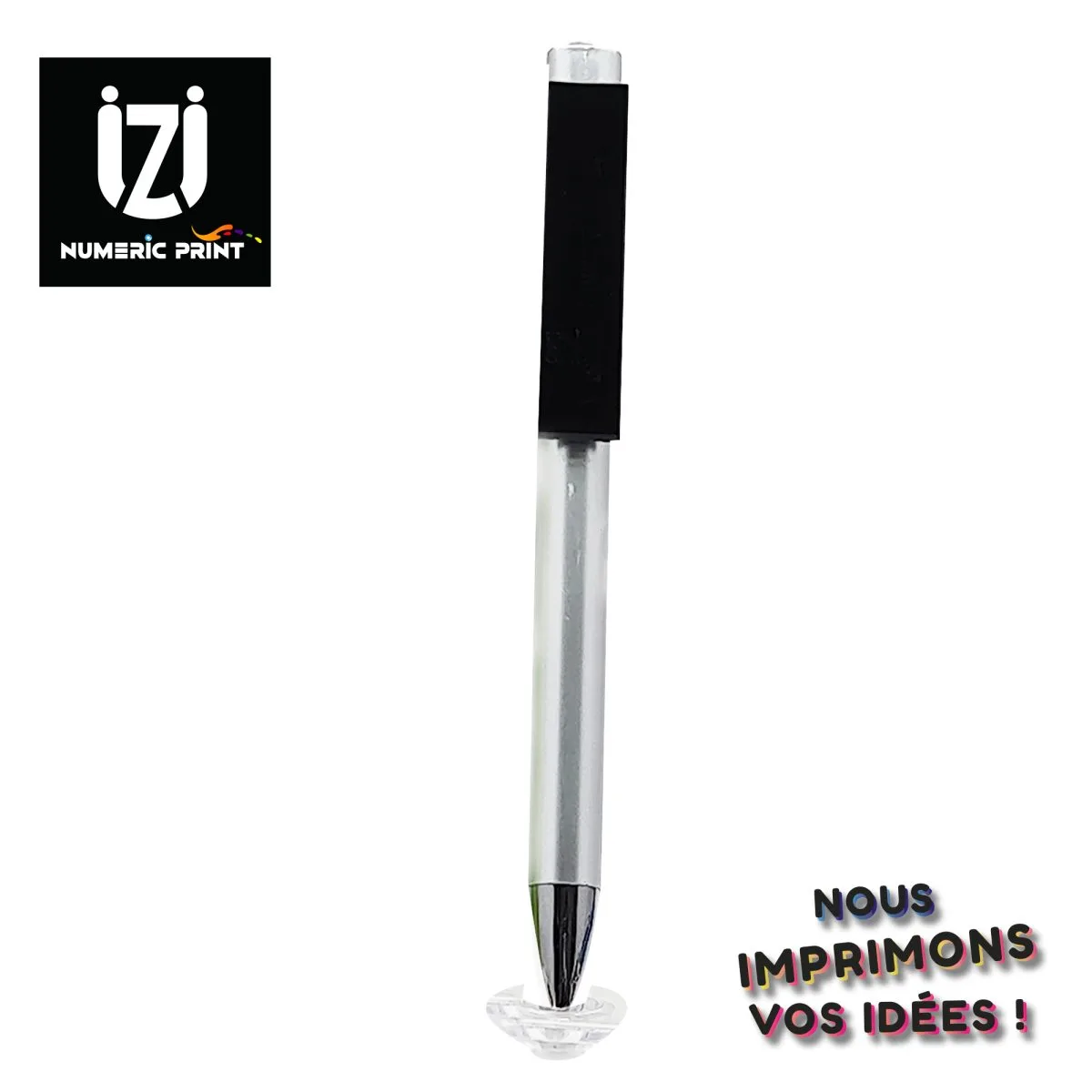 Stylo Blanc bout argenté en rotation