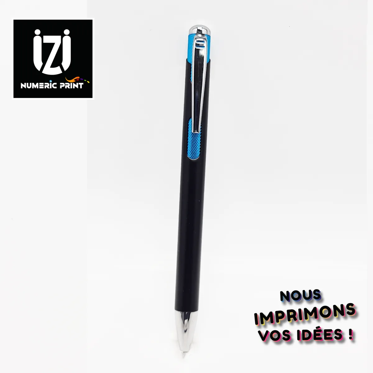 Stylo Métallique Noir Argenté Bleu