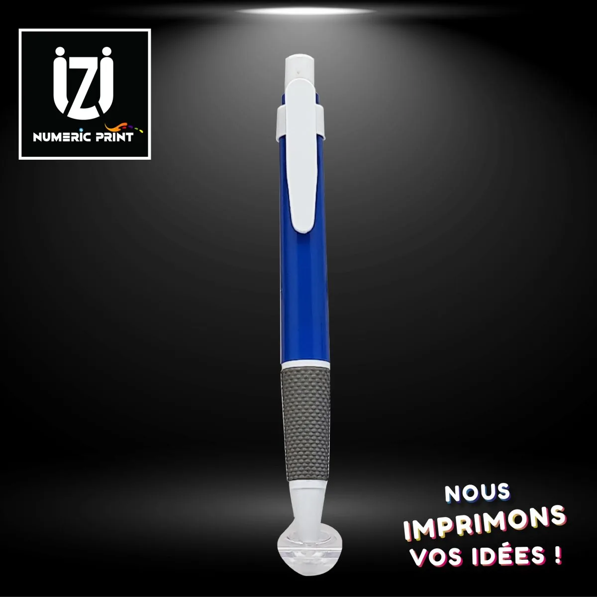 Stylo Plastique Bleu – Blanc – Gris à pression