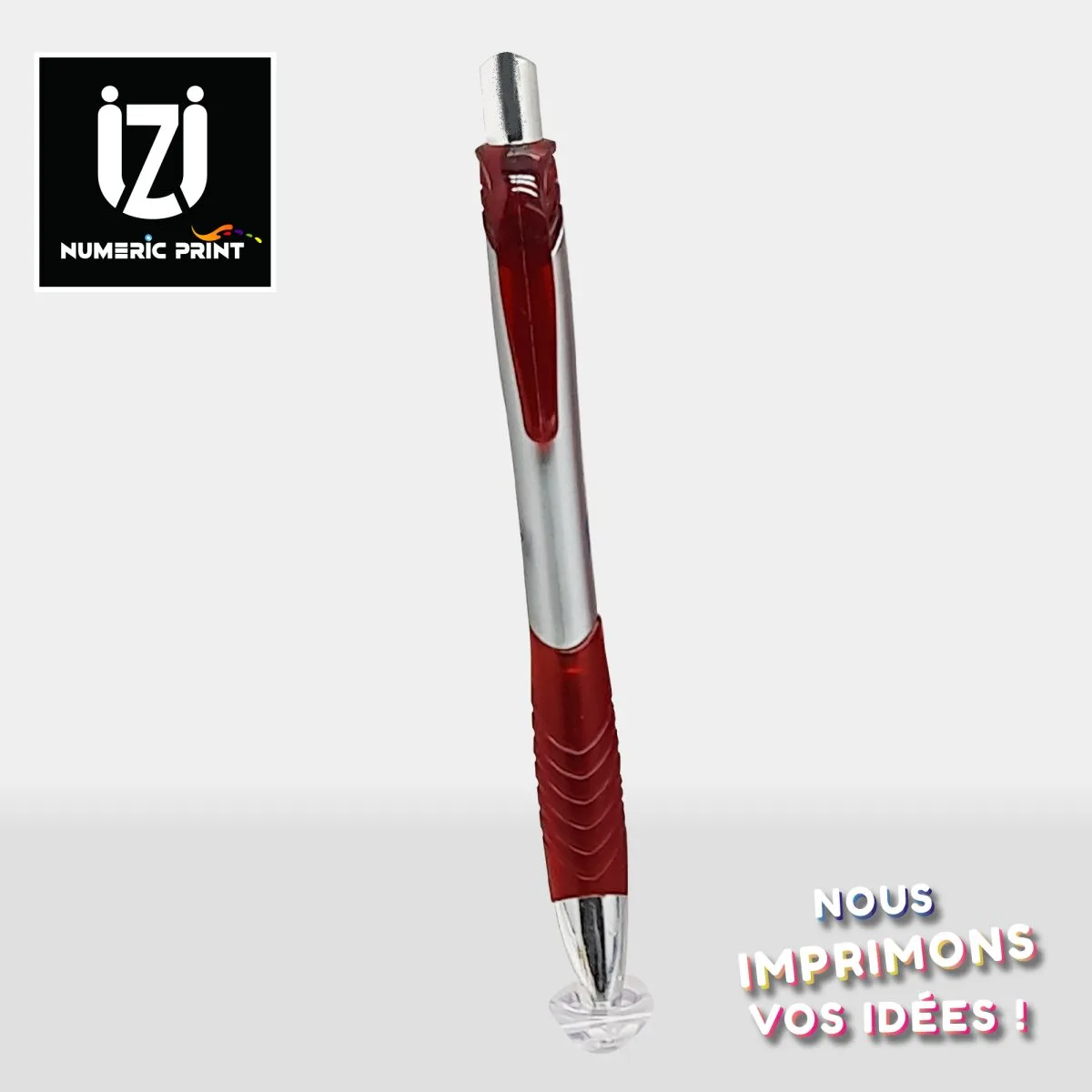 Stylo Plastique rouge argent à pression
